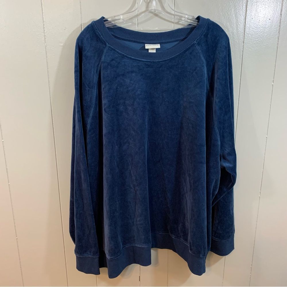 Ava & Viv Navy Blue Plus Velvet Long Sleeve Crew Casual Soft Sweatshirt 3X NEW